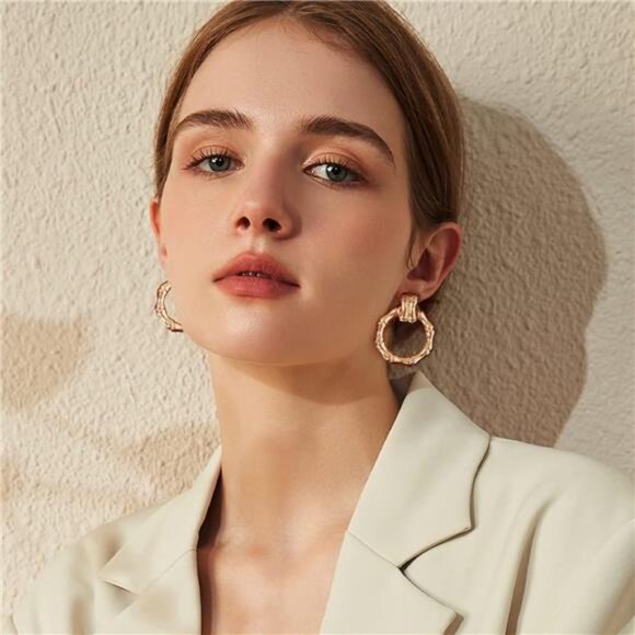 Vintage Gold Hoop Earrings | Chunky Gold Plated Statement Hoops - Picture 3 of 5